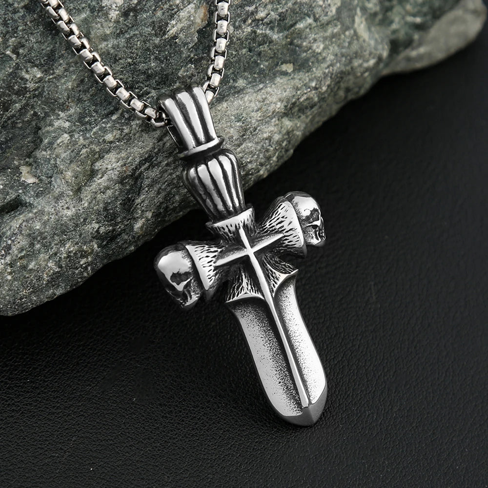 Skull Sword Steel Pendant Punk 316L Rider
