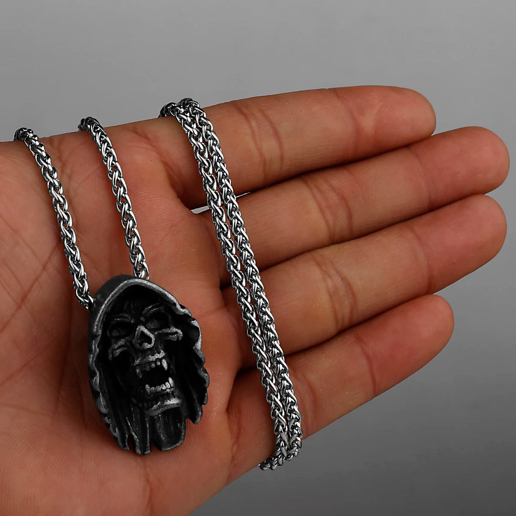 Neo-Gothic Skull Pendant Necklace — Stainless Steel