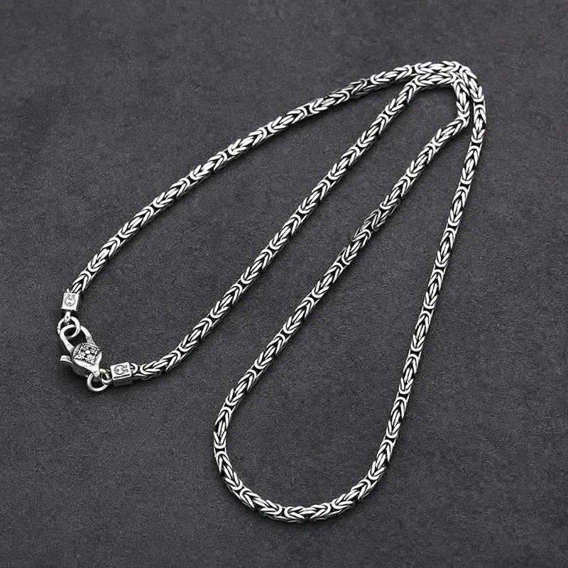 Square Byzantine Link Chain Necklace 2.5mm Choker — Silver-Tone