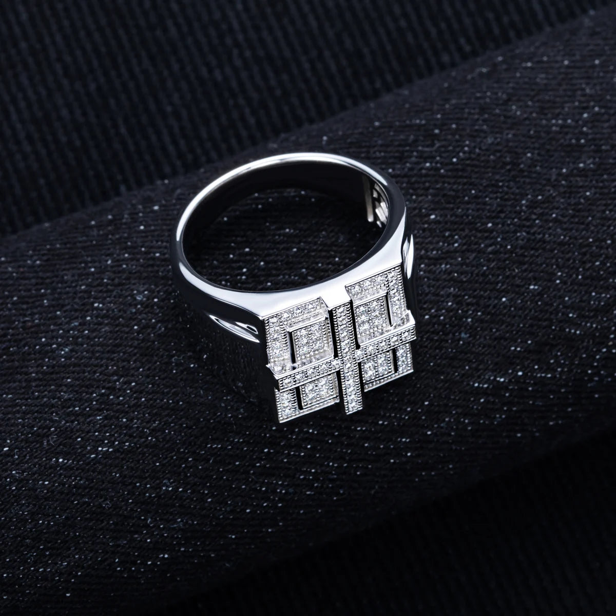 Iced Out Cross Ring — Two-Tone Silver Gold