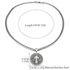 San Benito Exorcist Pendant Necklace for Women Men Stainless Steel Christian Saint Benedict Religious Amulet Chain