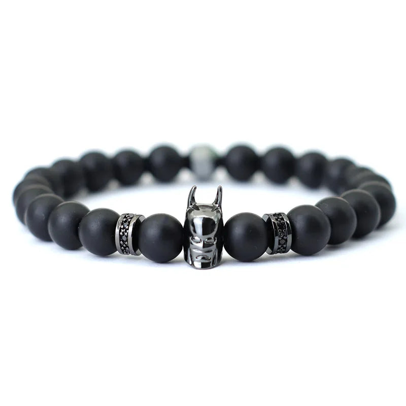 Noter Hiphop Men Bracelet Beaded 8mm Onyx Stone Braclet Wolf Lion Animal Braslet Punk Jewelry Pirate Skull Brazalete