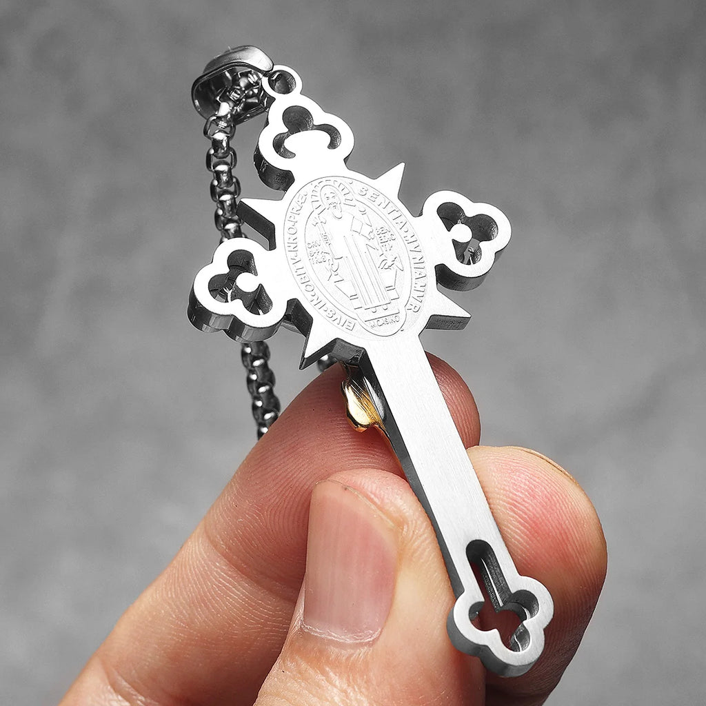 INRI Exorcism Cross Pendant — Stainless Steel