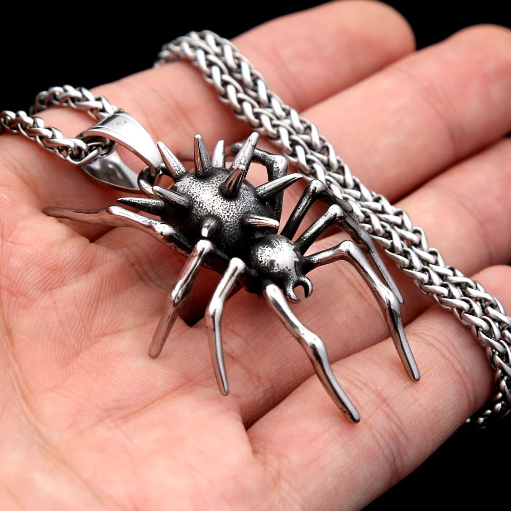 Vintage Gothic Spider Necklace For Men Stainless Steel Punk Animal Pendant Necklace Unique Fashion Jewelry Gifts