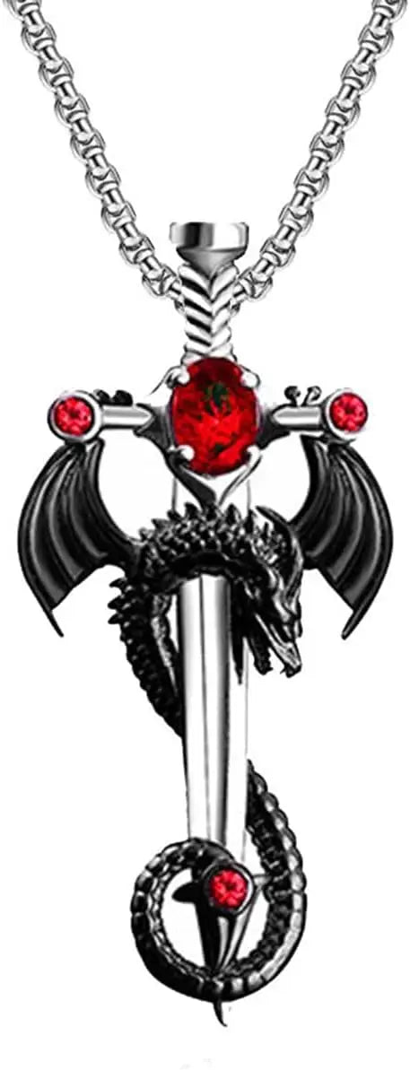 Iced Out Dragon Sword Pendant Necklace