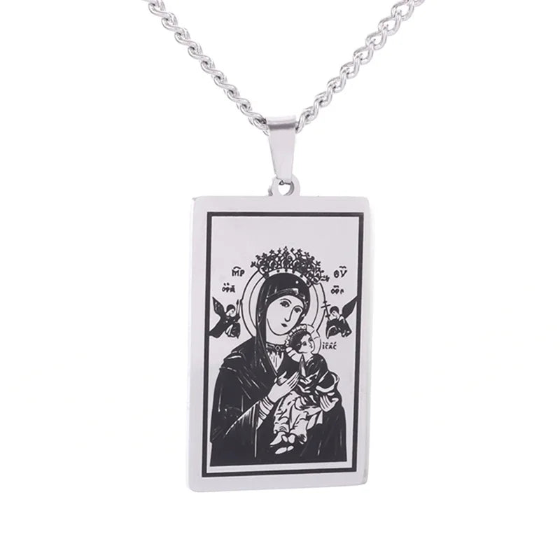 Stainless Steel Christian Virgin Mary Pendant Our Lady of Guadalupe Necklace Women's Religious Lucky Amulet Jewelry Gift