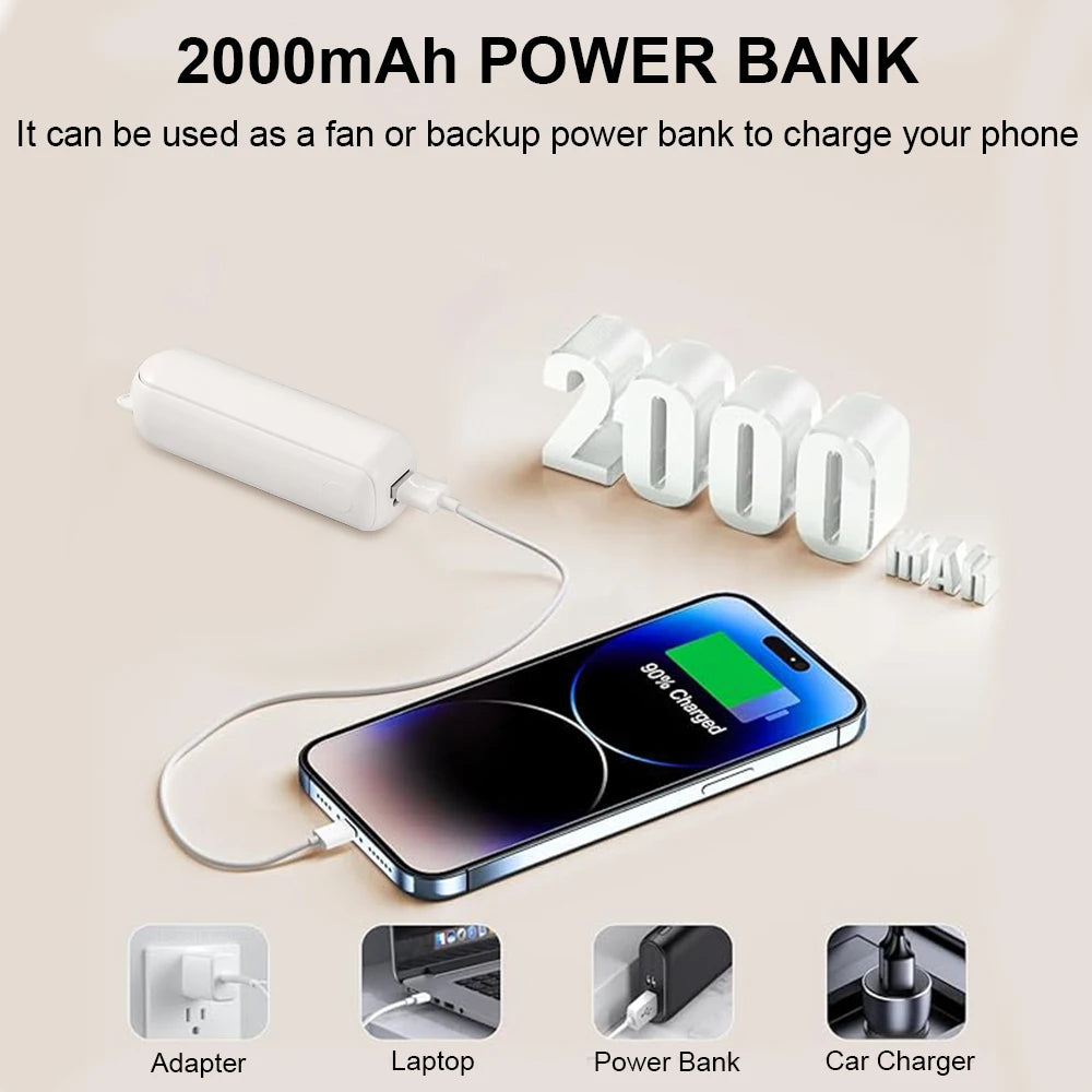 Portable Mini Fan 2000mAh USB Rechargeable 3 Speed Handheld Foldable Fan Hand Held Small Pocket Travel Fan with Handy