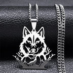 Goth Full Moon Wolf Head Pendant Necklace Women Men Black Color Forest Tree Hollow Animal Necklaces Jewelry Party Gifts