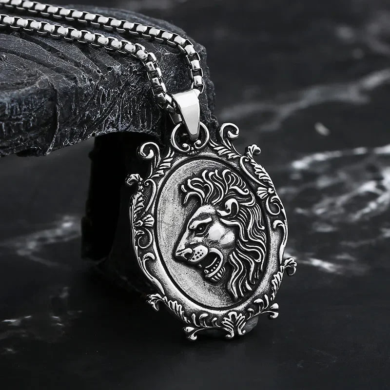 Lion Head Pattern Pendant Necklace — Stainless Steel