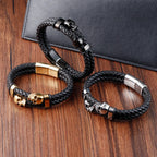 Multi-layer Bracelet Punk Stainless Steel Charm Magnetic Black Men's Leather Bracelets Skull Braided Bangles Jewelry