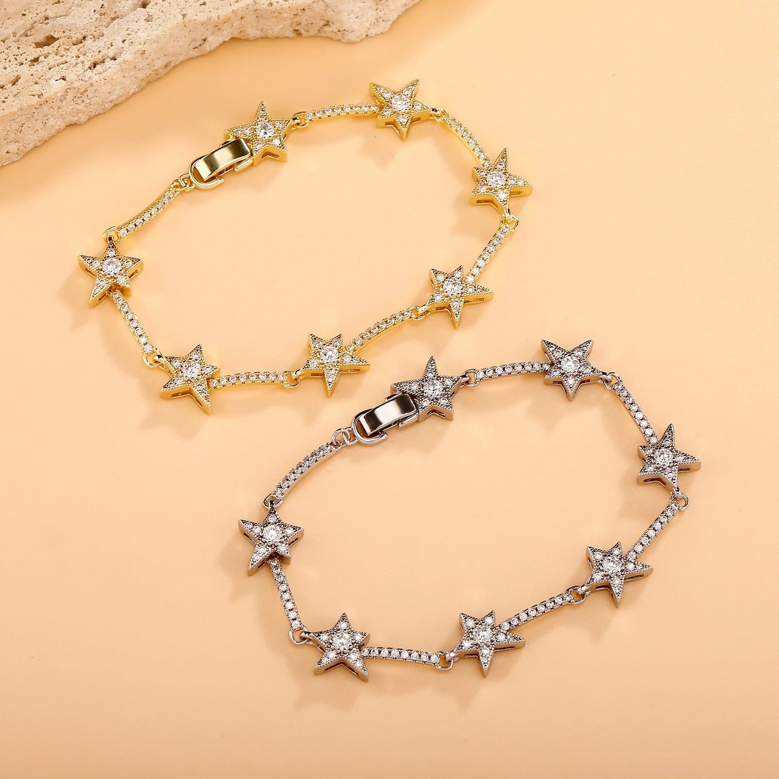 Gold Iced Out Star Bracelet CZ Statement