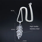 Men's Stainless Steel Feather Pendant Necklace Trendy Fashion Hip Hop Punk Jewelry Accessories Gift For Best Friend