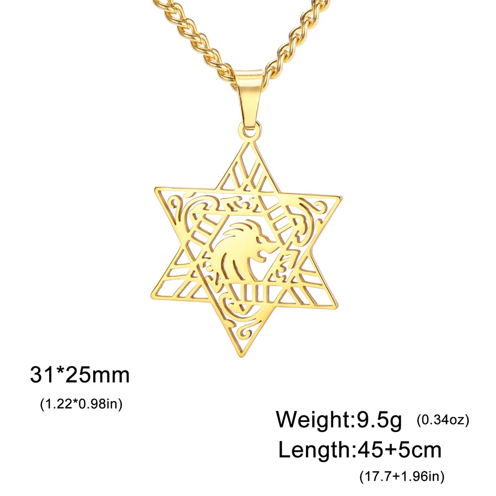 Lion of Judah Star of David Pendant Necklace — Stainless Steel