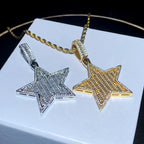 Iced Out Star Pendant Necklace Micro Paved Silver Color Cubic Zircon Prong Setting Charm For Men Women Hip Hop Jewelry