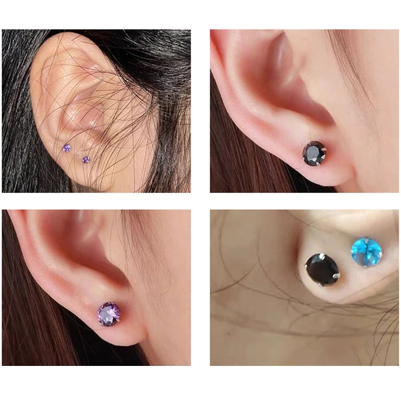 4 Prong CZ Zircon Stud Earrings — Cartilage Screw Back Piercing