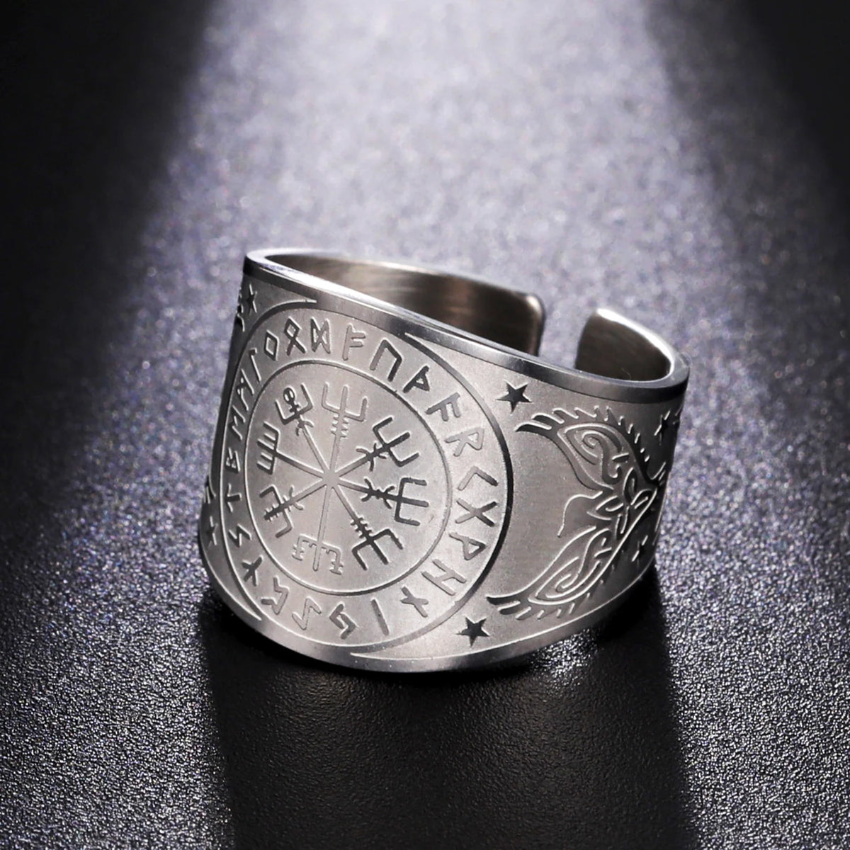 Nordic Vegvisir Compass Ring — Stainless Steel