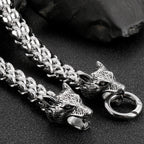 Gothic Double Wolf Heads On Hand Bands Bracelet For Men Stainless Steel Viking Jewelry Men's Bracelets With Spring Ring