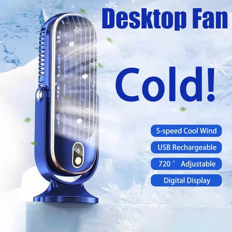 Desktop Electric fan Rechargeable Portable Home Air Conditioning Fan 5-Speed 720° Swivel Outdoor Camping Air Cooler