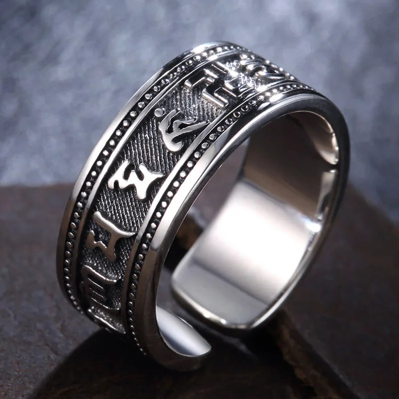 Buyee 925 Sterling Silver Religion Ring Elegant Tai Silver Open Ring Finger for Woman Man Fashion Buddhism Fine Jewelry