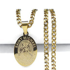 SAINT MICHAEL PROTECT US Archangel Stainless Steel Saint Michael Necklace Men/Women Gold Color Pendant Necklace Jewelry N3032S05