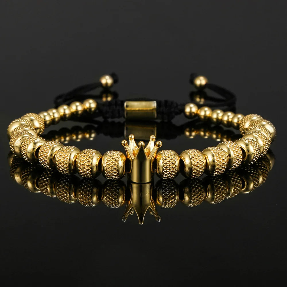 Simple Crown Royal Charm Men Women Bracelets Bangles Copper Charm Beads Braiding Crown Bracelet Jewelry Gift