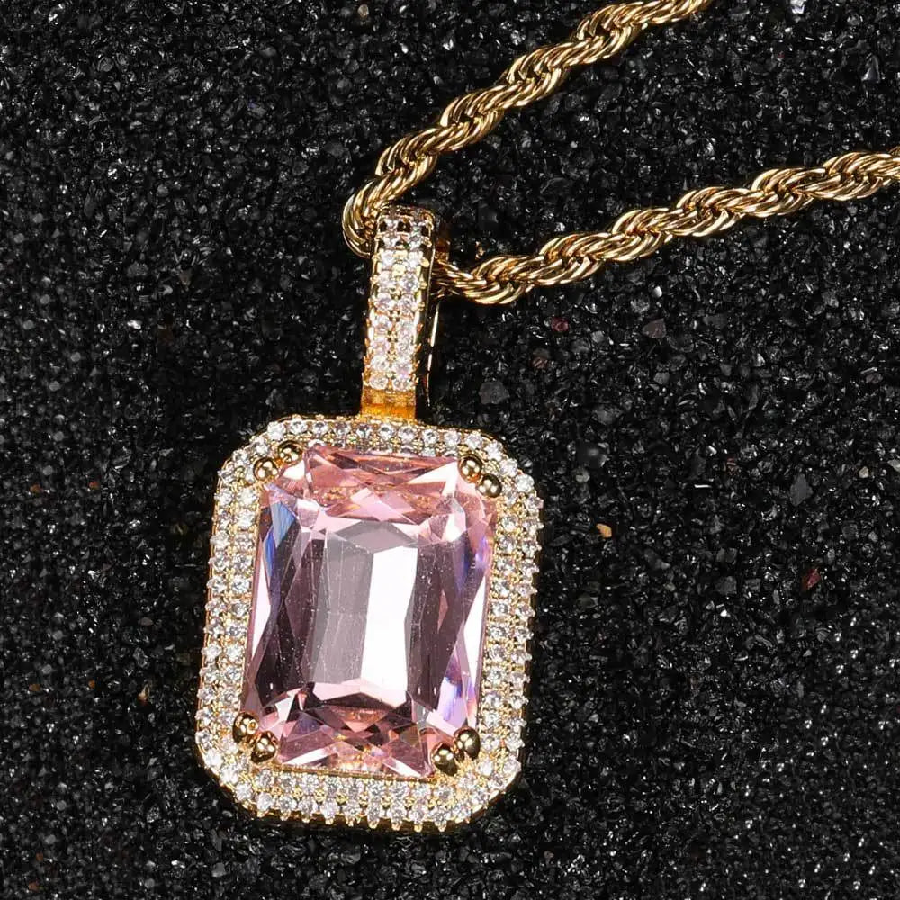 Iced Out Rope Pendant Necklace Stainless Steel
