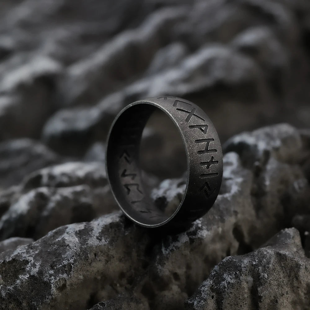 Viking Vegvisir Norse Runes Ring Antique Black — Stainless Steel