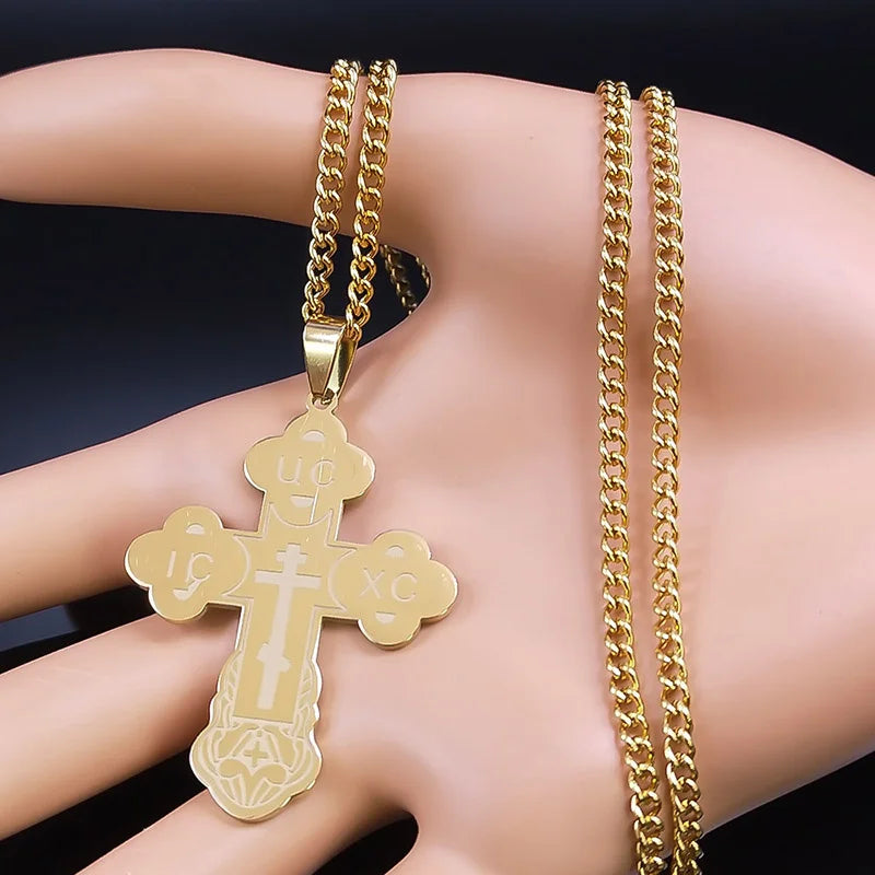 Stainless Steel Orthodox Cross Necklace Minimalist Latin Cross Budded Russian Slavic Christian Serbian Talisman