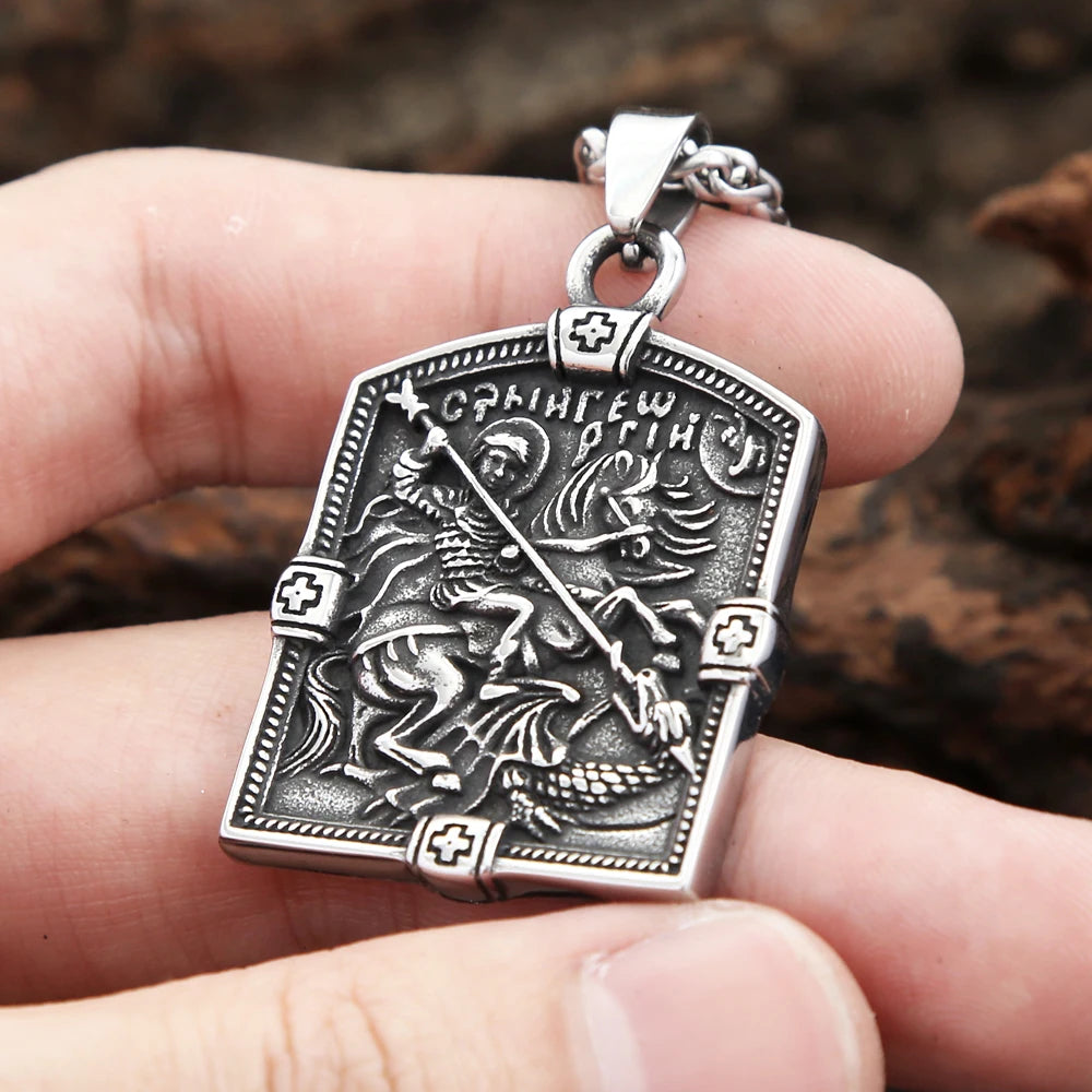 Horse Steel Pendant Vintage Stgeorge Warrior Shield