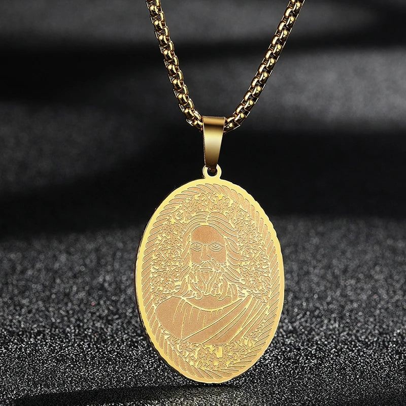 QIMING Dainty Saint George Pendant Necklace For Men Stainless Steel Warrior St. George's Dragon Medallion Mythology