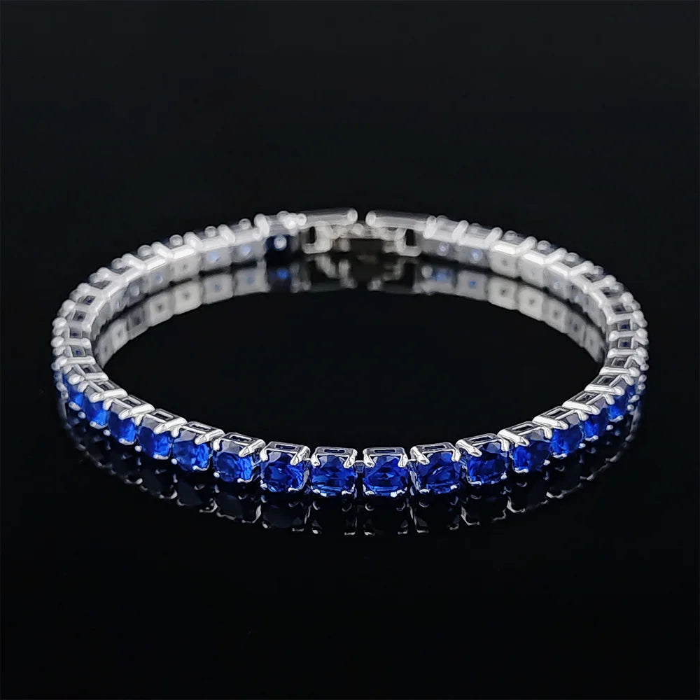Rose Gold Silver Color 3mm 4mm 5mm Pink Blue Green Red Tennis Bracelet Bangle for Women Wedding Fashion Jewelry Party
