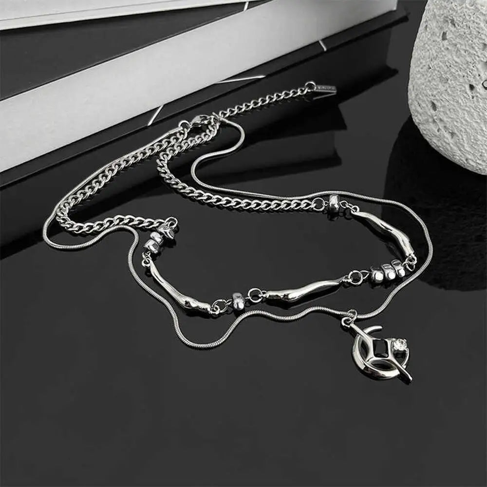 Titanium Steel Double-layer Moon Star Necklace Luxury Clavicle Chain Hip Hop Non Fading Couple Jewelry New Unisex  Punk Gift