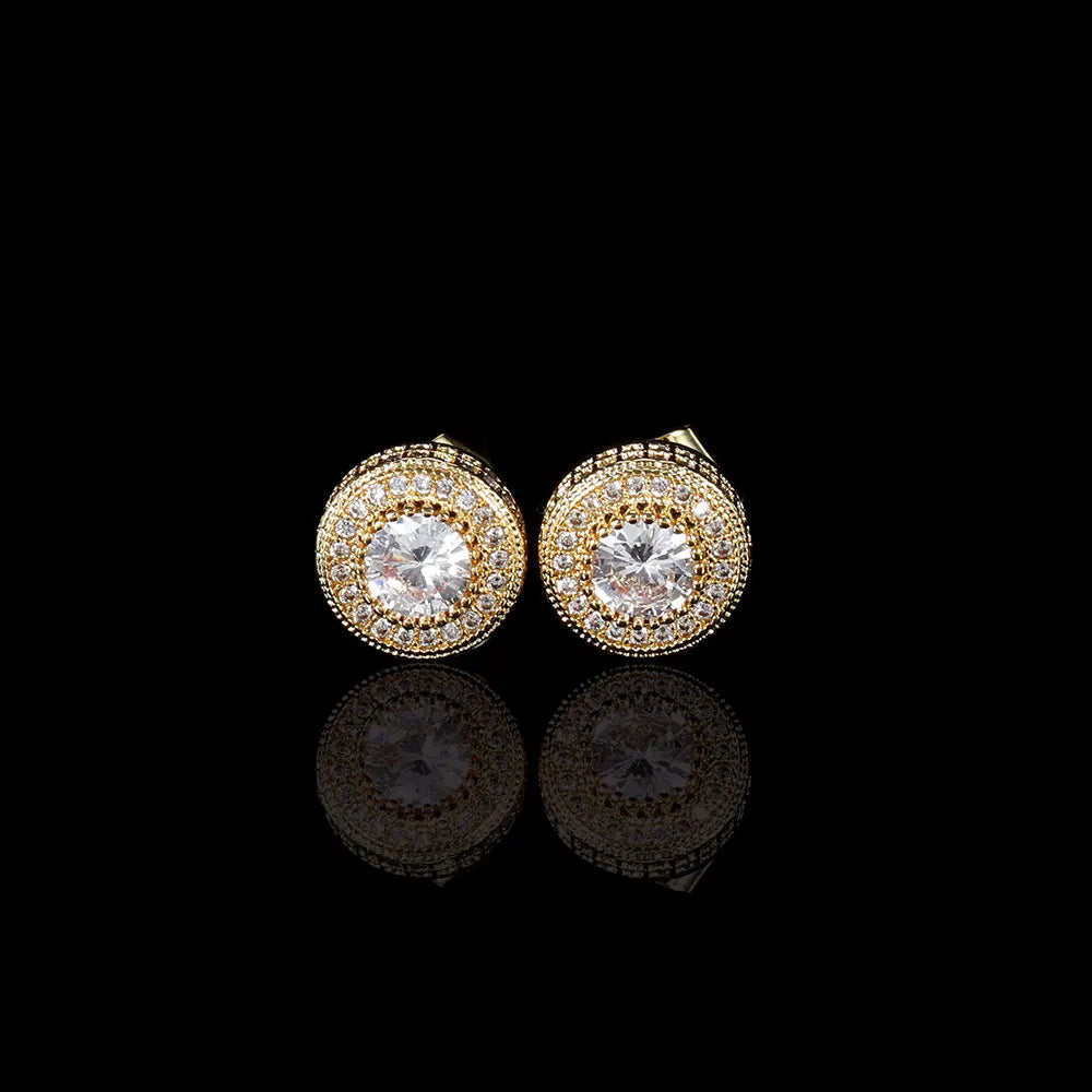 Iced Out Round CZ Stud Earrings Stainless Steel