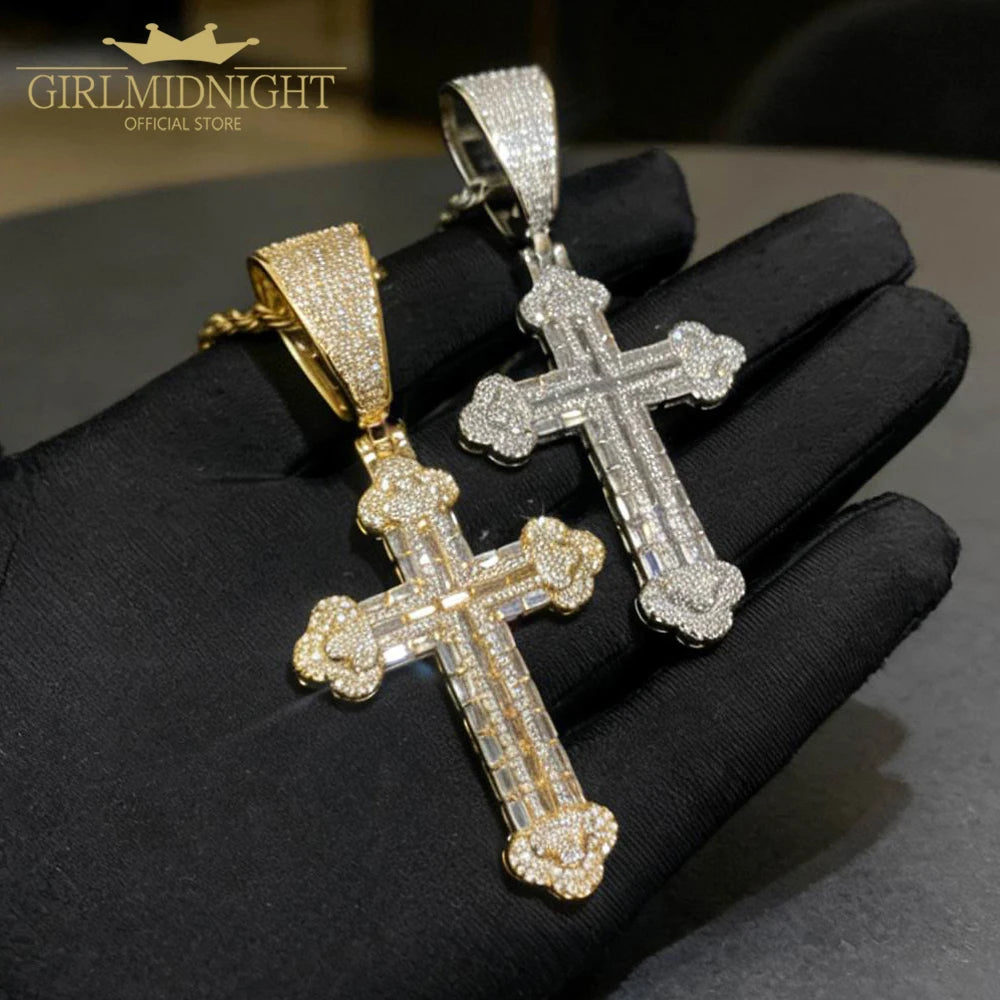 2025 New Arrived Iced Out Bling Sparking 5A Cubic Zirconia CZ Cross Pendant Tennis Chain Necklaces For Men Hip Hop