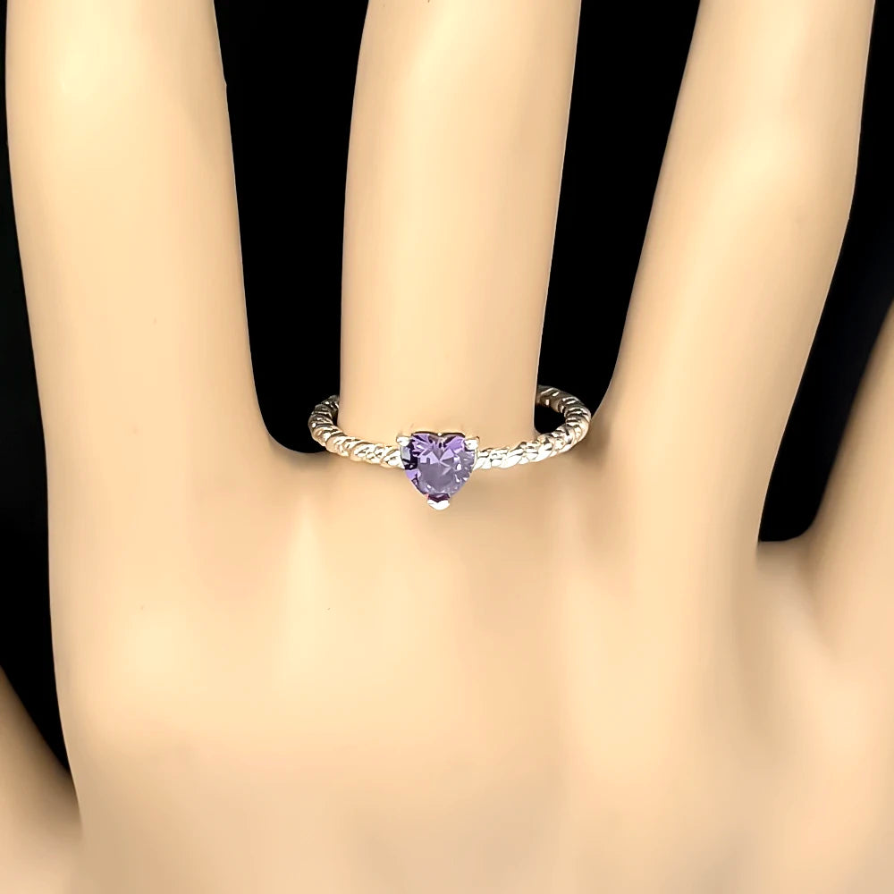 Heart Silver Ring Sterling Inlaid Shiny Purple