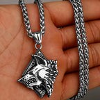 Viking Wolf Head Geri and Freki Necklace — Stainless Steel