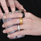 Waterproof Vacuum Plated Gold Color Stainless Steel Men's Ring 7mm Width Brushed Finished with Inner Curve Design Rings