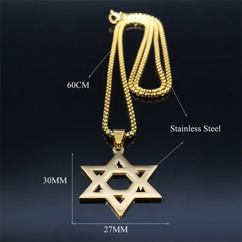 Magen David Star Long Necklace — Steel