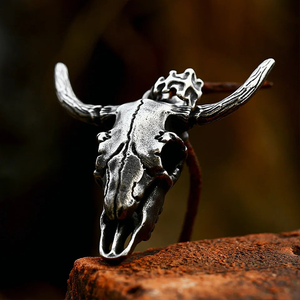 Black Bull Head Skull Pendant — Stainless Steel