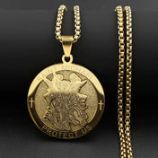 St. Michael Protect Us Cross Medal Necklace — Stainless Steel