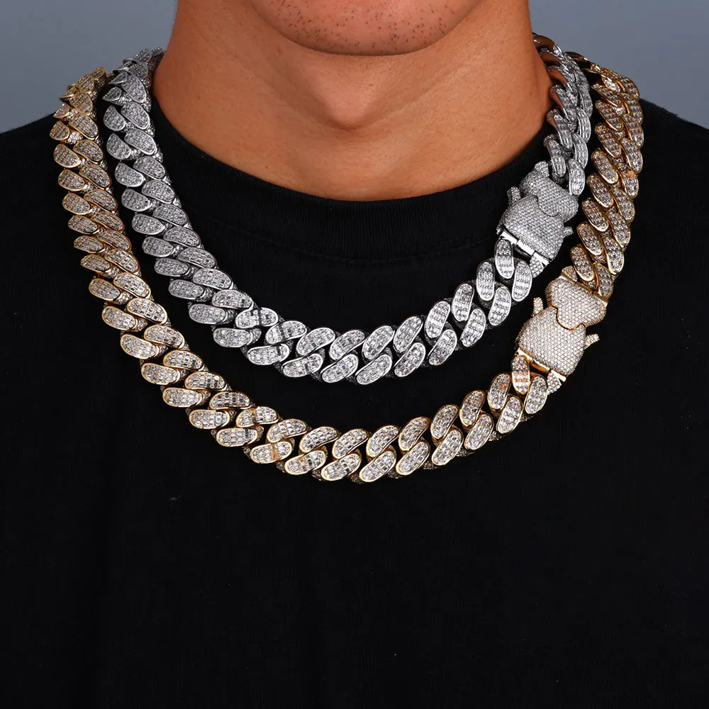 Iced Out Cuban Chain Necklace Stainless Steel 18MM