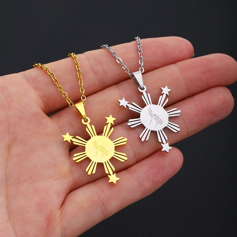 Philippines Flag Map Pendant Necklace — Stainless Steel