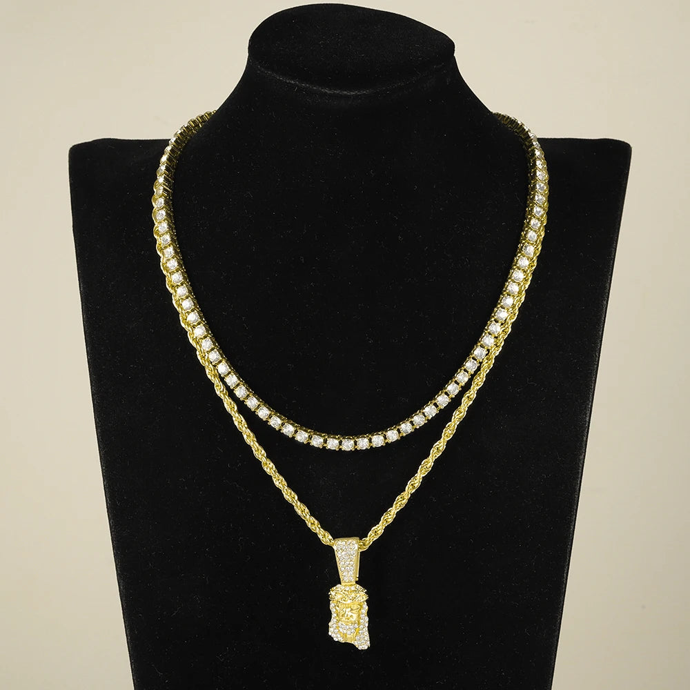 Iced Out Jesus Pendant Rope Tennis Set