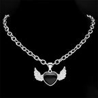 Gothic Heart Angel Wings Pendant — Black SS
