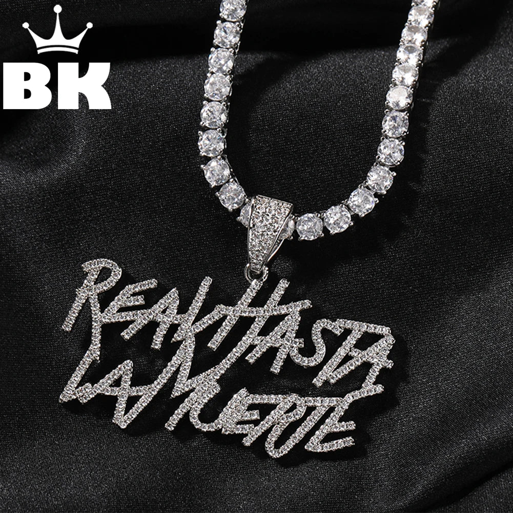 Signature Real Hasta La Muerte Pendant Necklace Two Row Letters Hip Hop Iced Out 5A CZ Capital Initial Anuel AA's