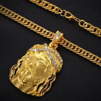 Christian Iced Out Bling Jesus Head Portrait Necklace Pendant Male and Female Cross Catholic Amulet Jewelry
