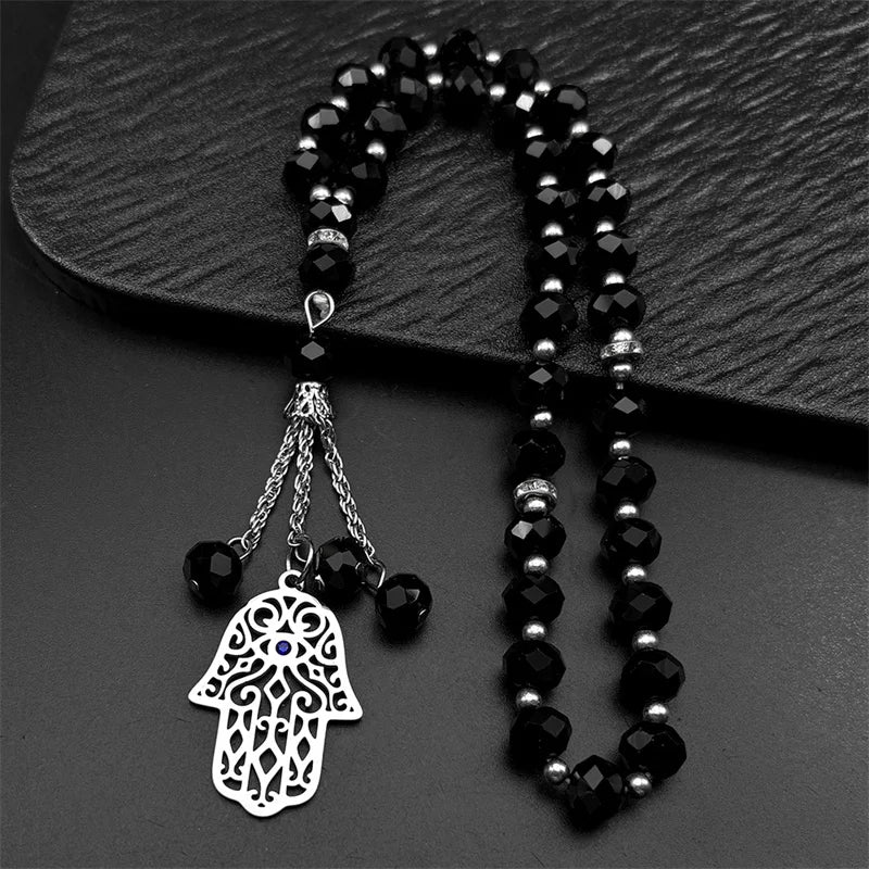 Vintage Hamsa Beaded Pendant Necklace — Steel