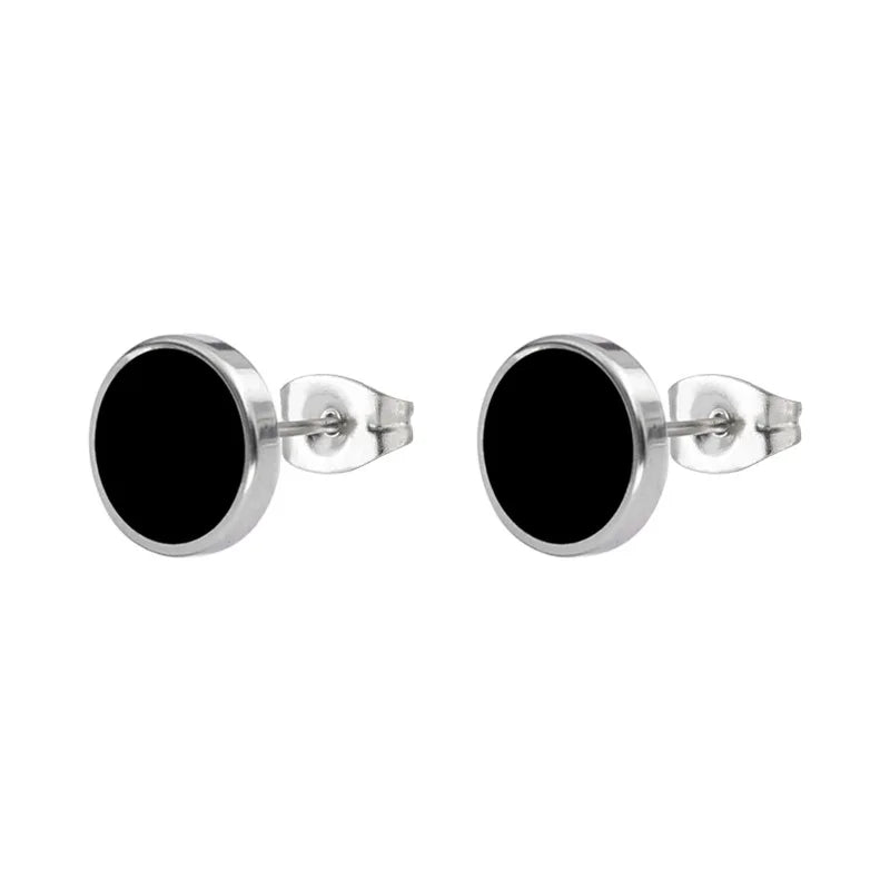 Trendy HipHop Titanium Steel Round Men's Stud Earrings Hippie Stainless Steel Black Drip Earings for Men Couple