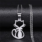 Cat Silver Statement Pendant Necklace — Stainless Steel