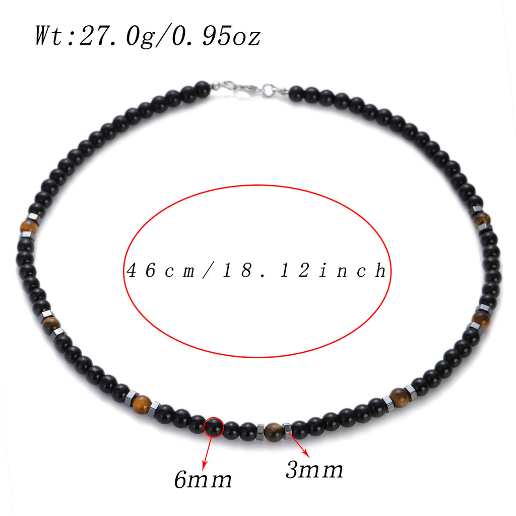 Fashion Mens Necklace 6mm Obsidian Tiger Eyes Stone Beaded Necklaces Minimalist Jewelry Homme Black Chokers Gift